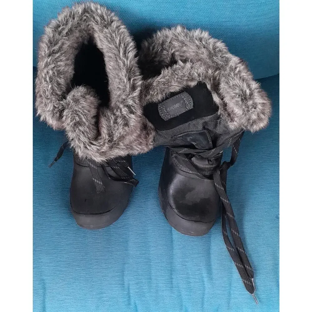 Khombu Women’s Black Winter Snow Boots Size 9M Waterproof Fur Lined - VGUC